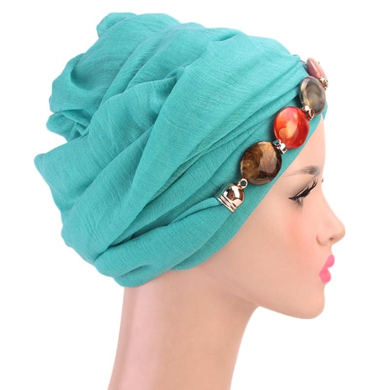 

Scarves Women Faux Agate Jewelry Necklace Voile Head Scarf Ethnic Vintage Beading Shawl Wrap Multi-Style Muslim Hijab Turban Cap
