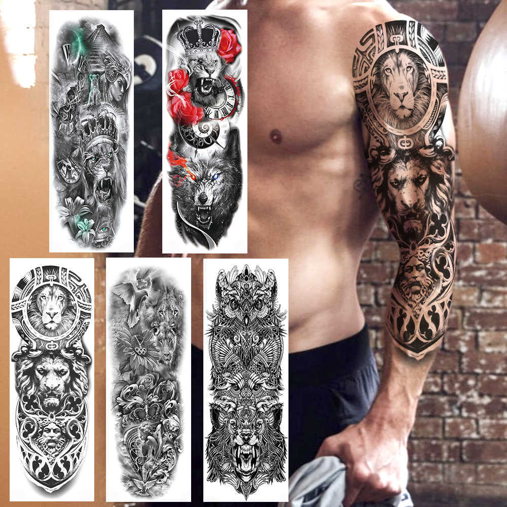 

Cruel Lion King Of Beast Temporary Full Arm Tattoo Sticker For Men Women Fake Wolf Tattoos Body Art Waterproof Tatoos 3D