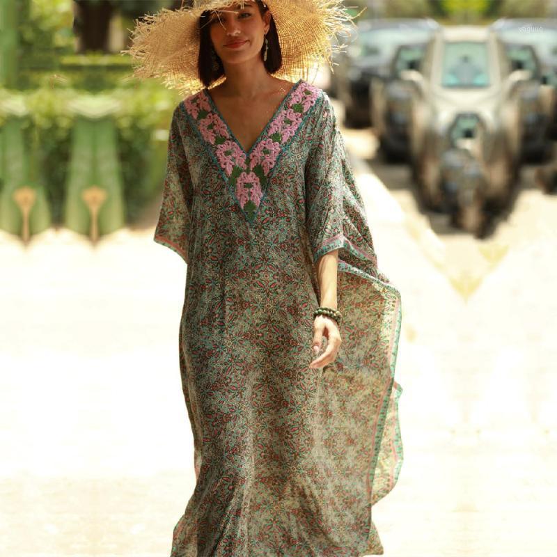 

Beach Cover-ups Bathing Suit Cover Ups Kaftan Summer Dress Women Wear Swim Up Robe De Plage Q1241 Women's Swimwear, Green