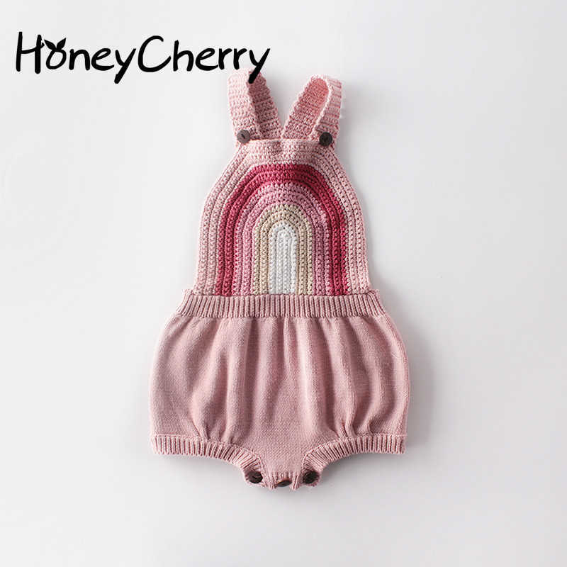 

Baby Girl Bodysuits Rainbow Backband Knitted Wool Clothes For Babies And Infants First Birthday Outfit girl 210701, Multi