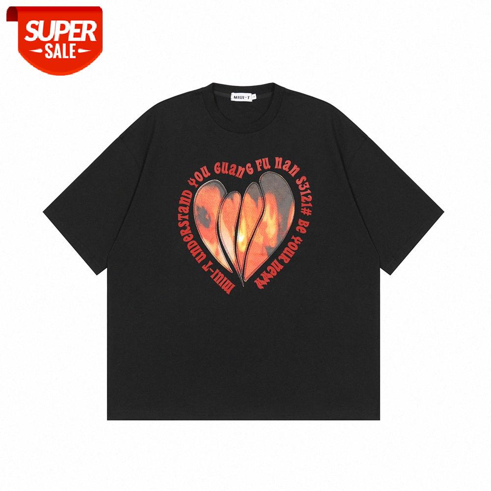 

Love print short-sleeved T-shirt men's loose half-sleeved lazy round neck five-point sleeves #hn48, White;black