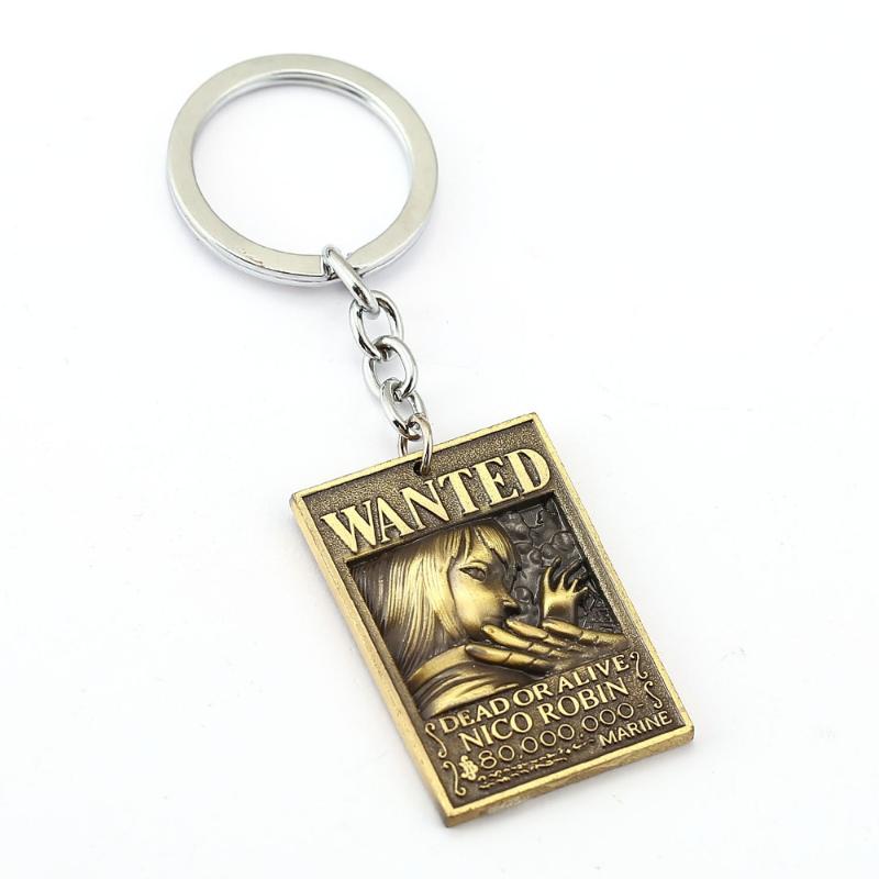 

Keychains ONE PIECE Wanted Poster Key Chain Robin Warrant Rings For Gift Chaveiro Car Keychain Jewelry Anime Holder Souvenir