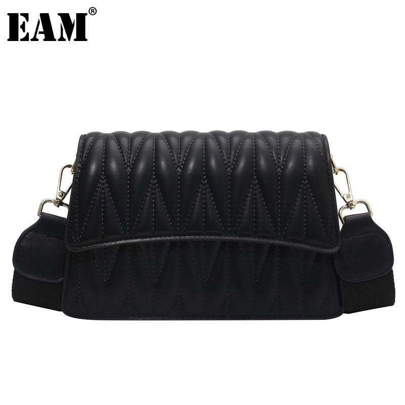 

[EAM] Women New Brief High Quality PU Leather Flap Personality All-match Crossbody Shoulder Bag Fashion Tide 2021 18A1387, Black