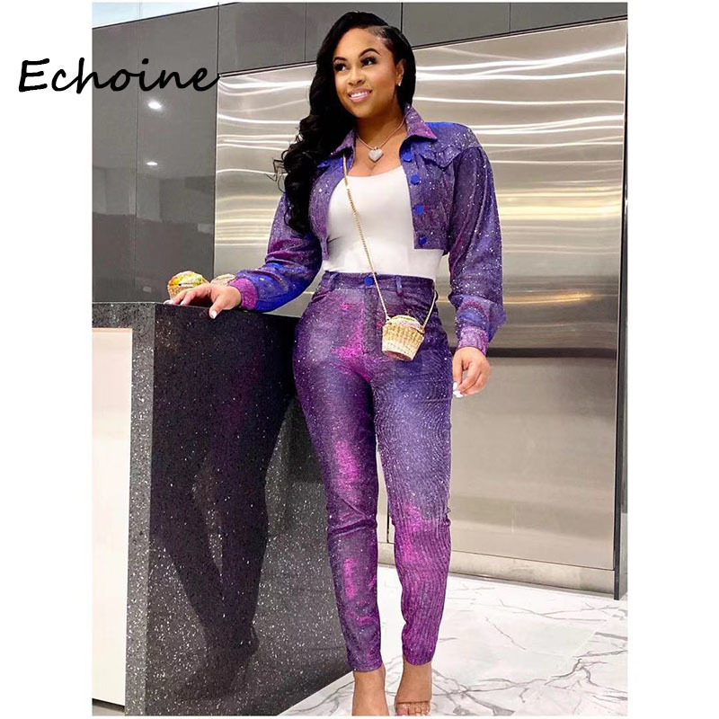 

Fashion Two Pieces Jacket Suit Tracksuit Women Two Piece Set Top And Pants Jogging Femme Coat Set Autumn Cloth For Women, Silver