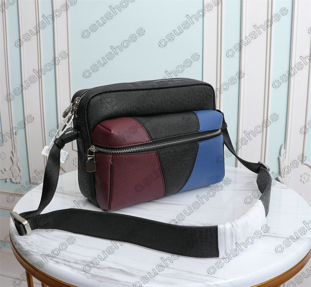 

Outdoor Messenger Bag Canvas Leather Casual Mens Flap Bag Cross Body Handbag Tote Purse Wallet M30703 Burgundy/Black/Navy Patchwork 30703
