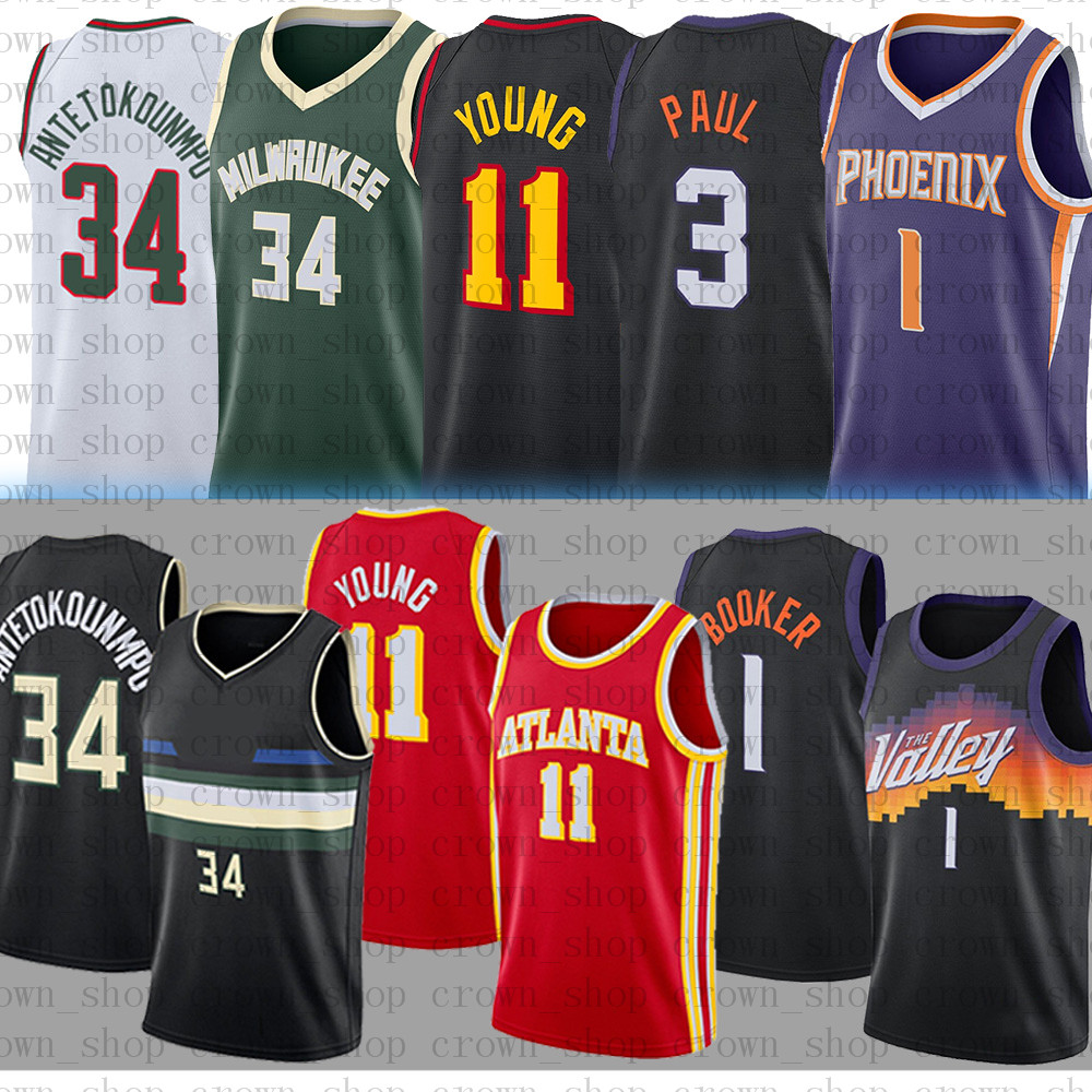 

34 Antetokounmpo 1 Devin 11 Trae Booker Young Chris 3 Paul Basketball Jerseys Giannis Charles Steve Barkley Nash Stitched Jersey Irving, Black;red