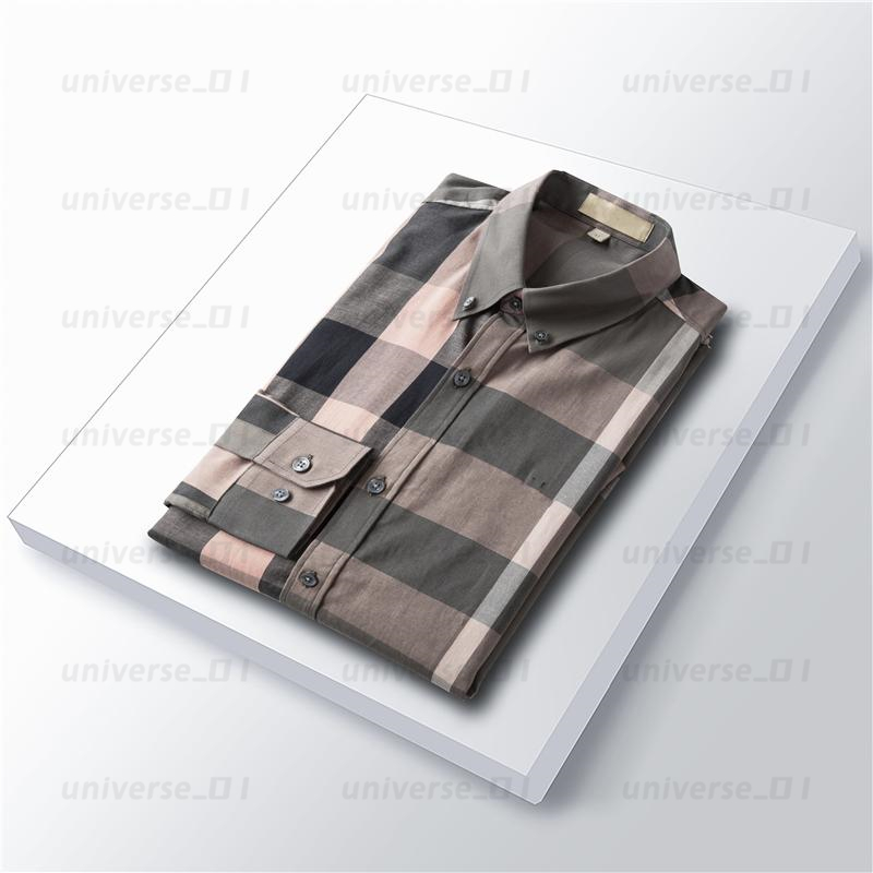 

Mens Dress Shirts Luxury Slim Silk T-shirt Long sleeve Casual business clothing plaid brand color M-3XL F6XW, High quality