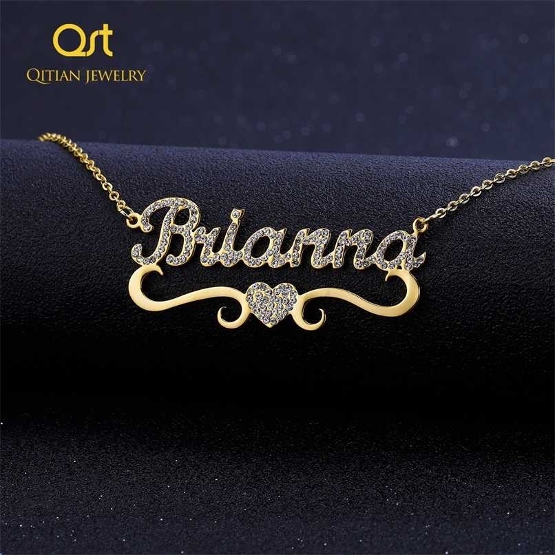 

Heart With Personalized Name Necklace For Women Custom Gold Stainless Steel BlingBling Pendant Personalise ICED OUT NECKLACE 220119, Silver