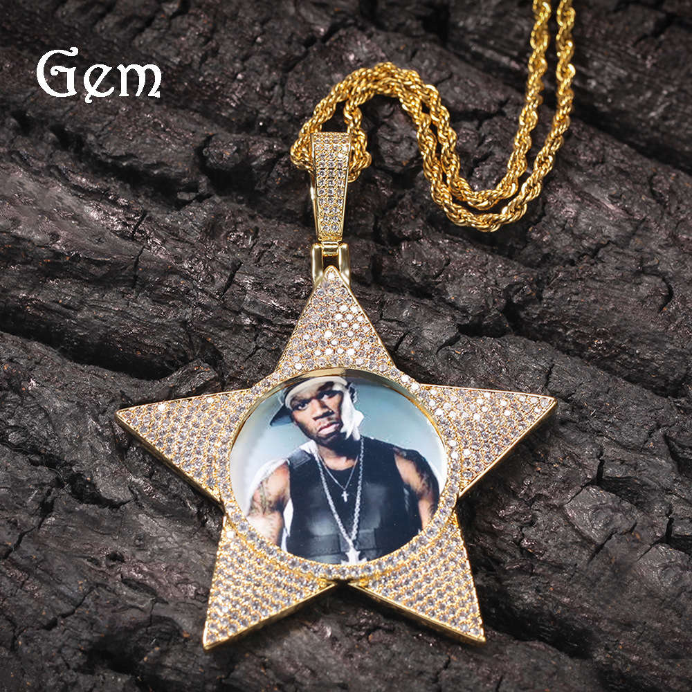 

Hiphop Pentagram Photo Pendant copper zircon DIY creative photo Necklace Gift