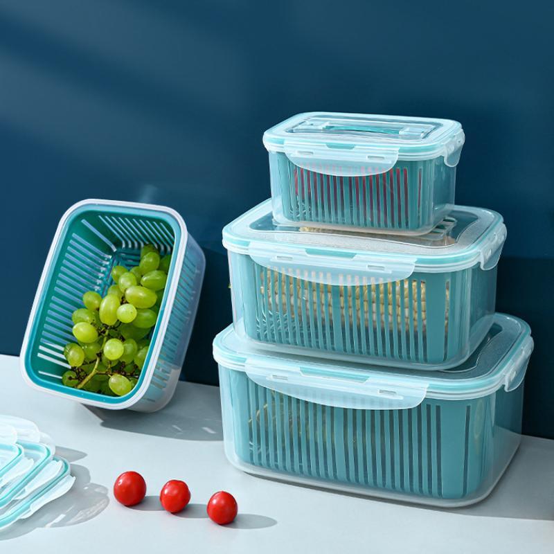 Storage Bottles & Jars 5pcs Kitchen Food Box Container Refrigerator Drain Basket Crisper Organizer Square Sealed Fresh Fruit Vegetable-image-746231032