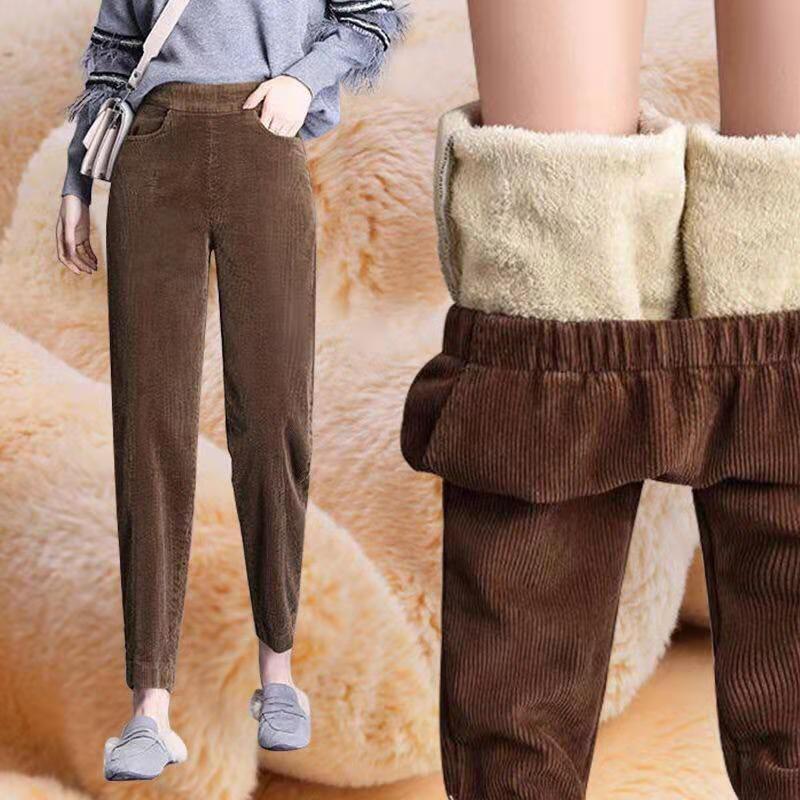

Fashion Womens Full Length Pants Autumn Winter Thick Warm Lambswool Lined Harem Pants With Big Pockets Cozy Sweatpants Female, Black;white