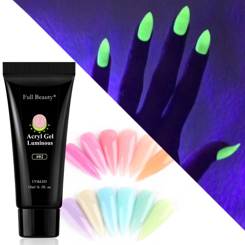 

Nail Gel 15ml Glowing In Dark Poly UV Extension Luminous Acrygel For Neon Design Reflective Varnishes Manicure Decor FB1832, 1832-05