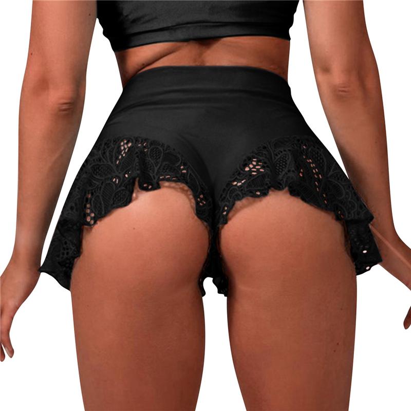 

Women' Shorts Sexy High Waist Lace Solid Color Ruffle Dance Mini Tight Bottom Summer Mature Clothes, Black