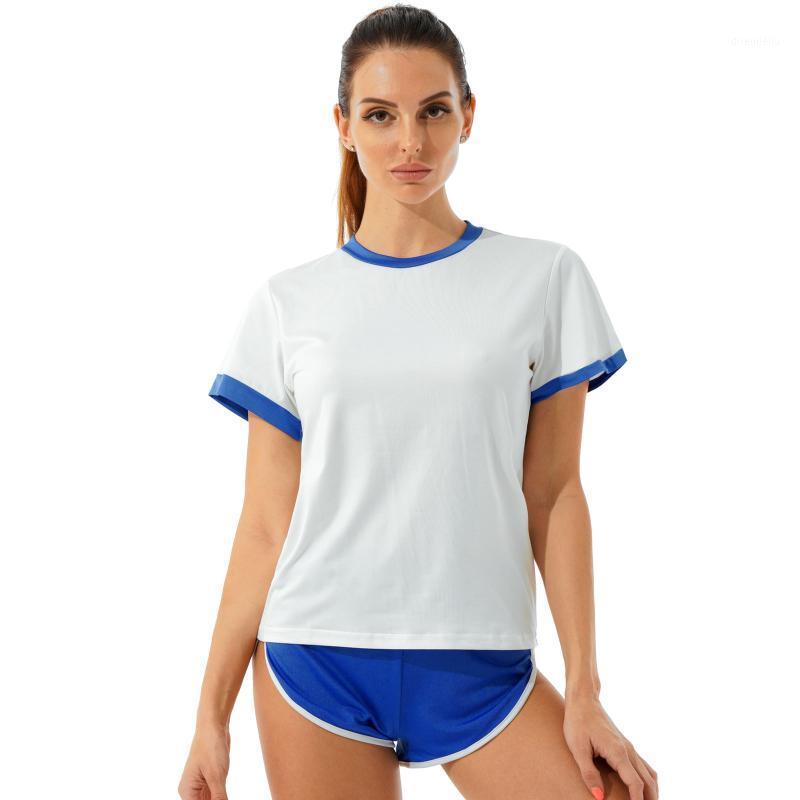 

Running Sets 2Pcs Women Summer Sportswear Short Sleeves T-shirt Tops And Shorts Set For Track Field Sports Gym Football Volleyball Outfit, Black;blue
