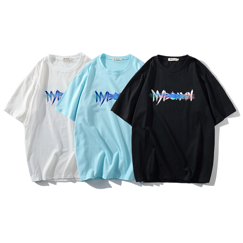 

fashion t shirt street brand painting hand-painted printing lovers' men's summer loose student round neck, White;black