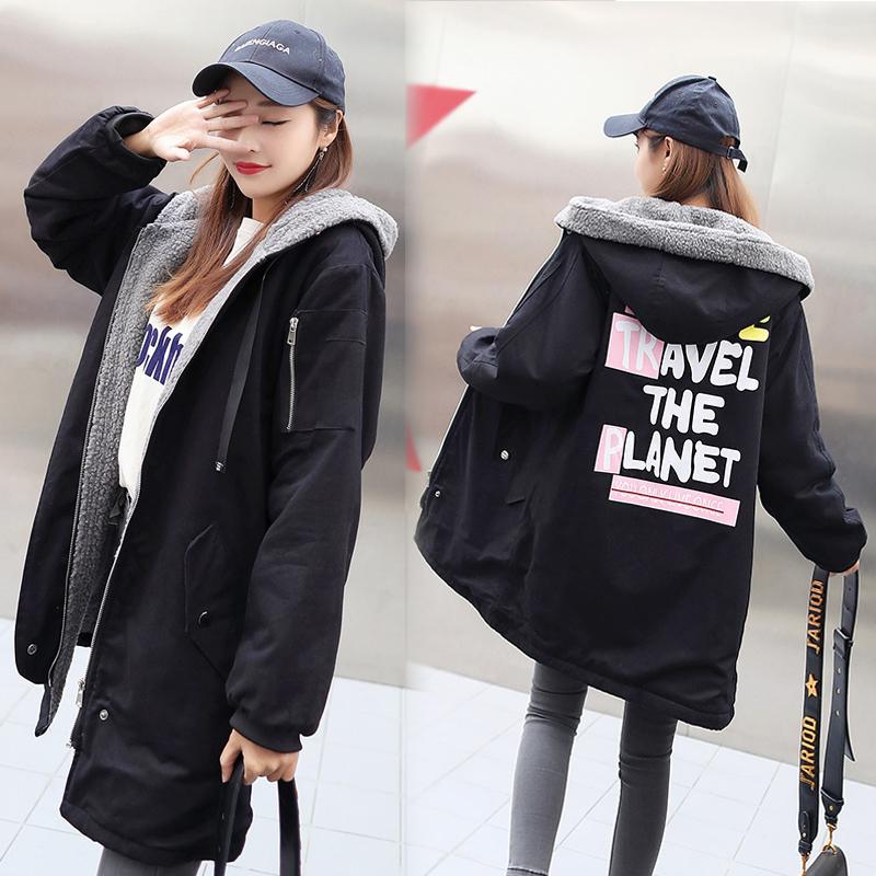 

Women's Trench Coats Women Long Large Size 3XL Windbreaker Students Plus Velvet Thick Black Green Warm, Tan;black