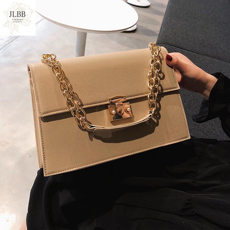 

fashion chains women crossbody bag designer handbags luxury pu leather shoulder messenger bag lady big purses female square sac, Black