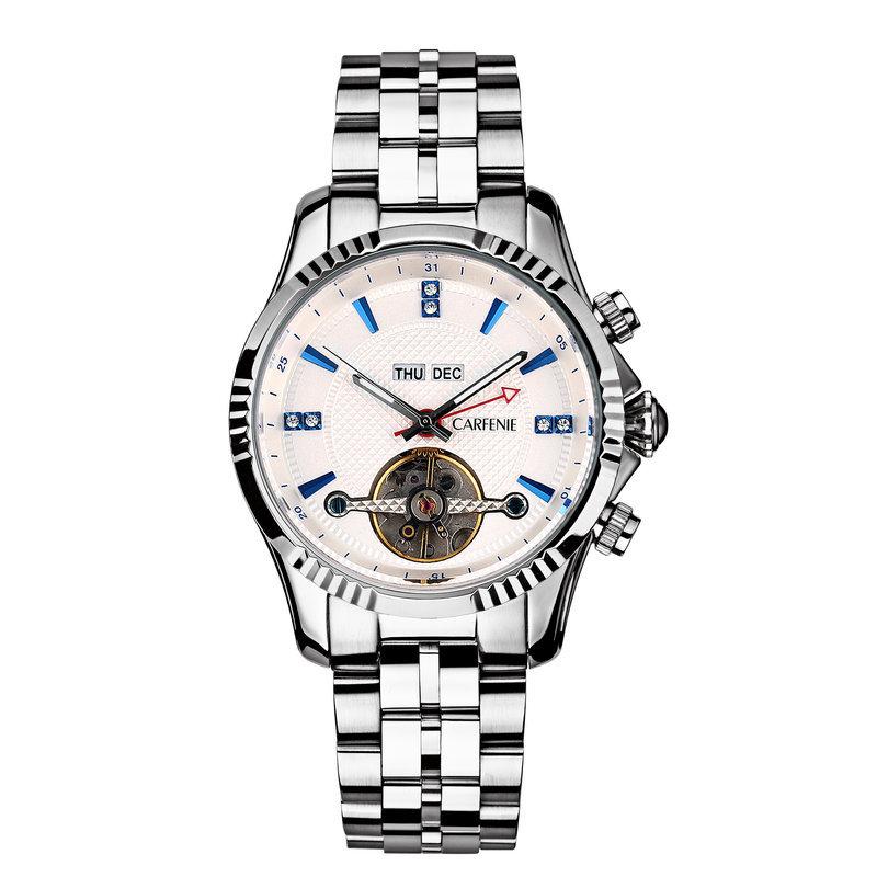 

Wristwatches CARFENIE Skeleton Tourbillon Mechanical Watch Men Automatic Classic Rose Gold Leather Wrist Watches Reloj Hombre 2021, Gold-blue-gold