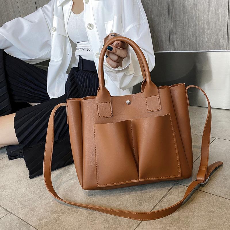 

Double Pocket Small PU Leather Crossbody Bags For Women 2021 Solid Color Shoulder Handbags Female Totes Lady Hand Bag, Black
