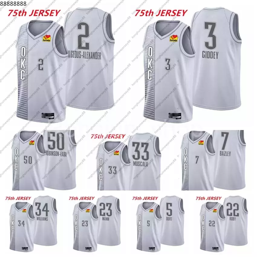

75th Anniversary Diamond Basketball Jerseys 2021/22 Men Printed Shai Gilgeous-Alexander Josh Giddey 3 Luguentz Dort Darius Bazley Robinson-Earl Muscala