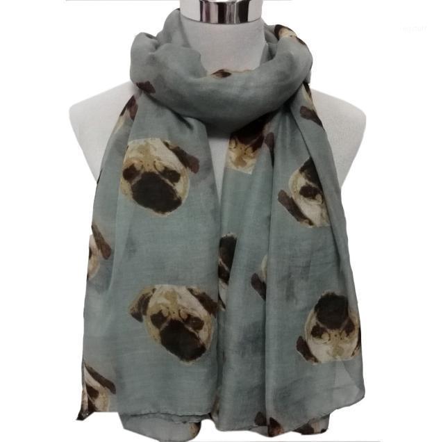

Scarves 25# Scarf Women Lady S Long Cute Pug Dog Print Wraps Shawl Soft Bandana Chiffon Hijab Echarpe Foulard, Blue;gray