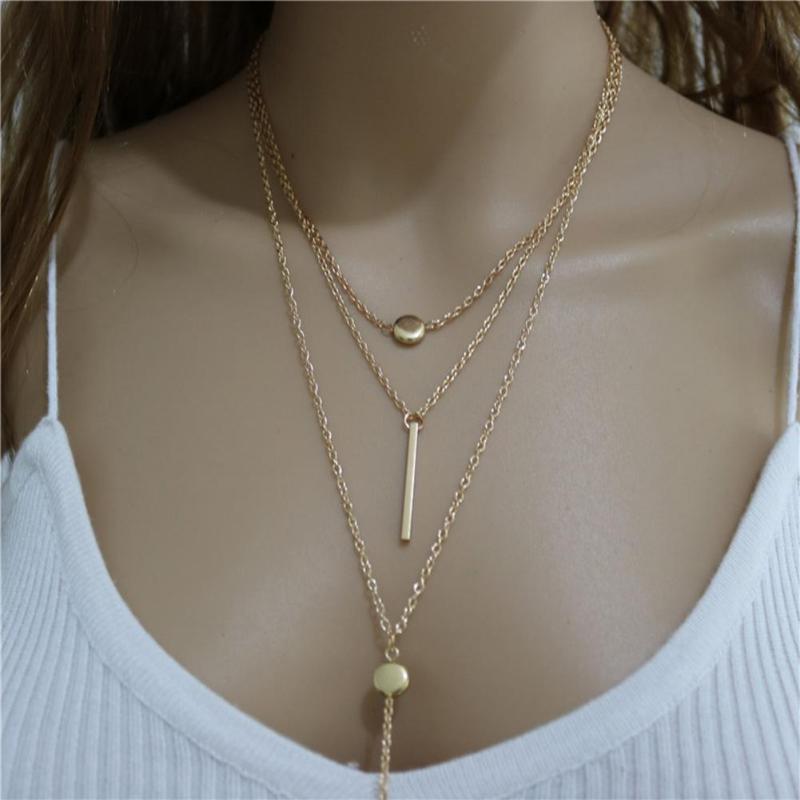

Pendant Necklaces Women Three Layers Necklace Circle Bar Charm Boho Jewelry Birthday Gift
