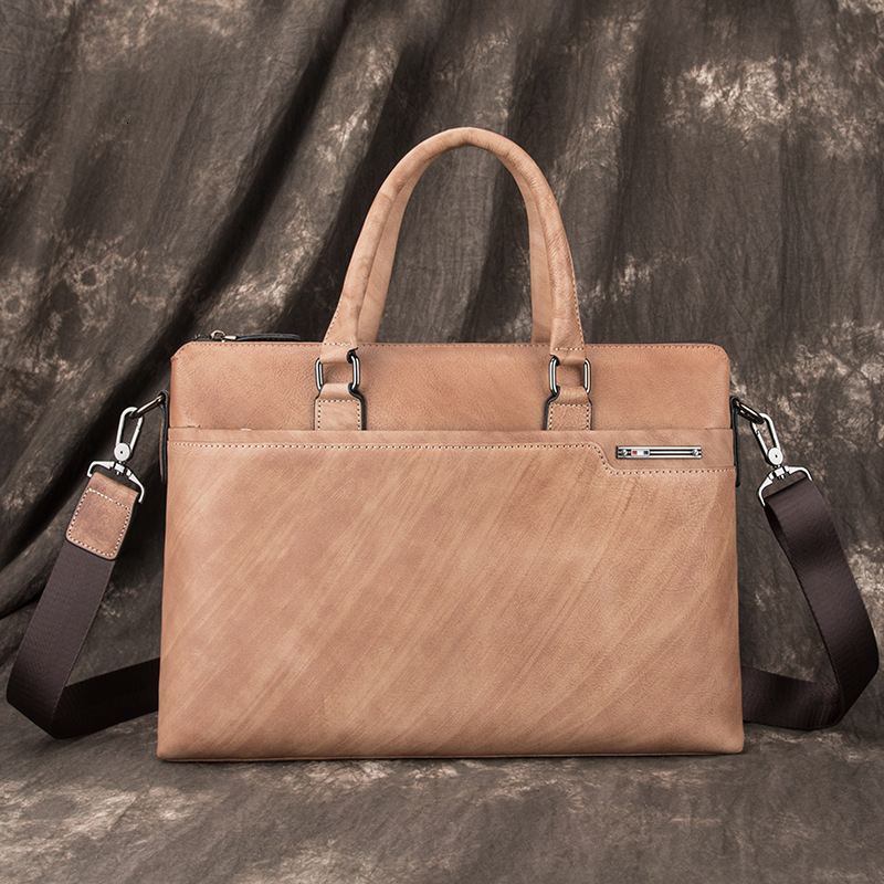 Briefcase Men's Bag Leisure Business Leather Handbag Large Capacity Fashion Simple One Shoulder-image-711928357