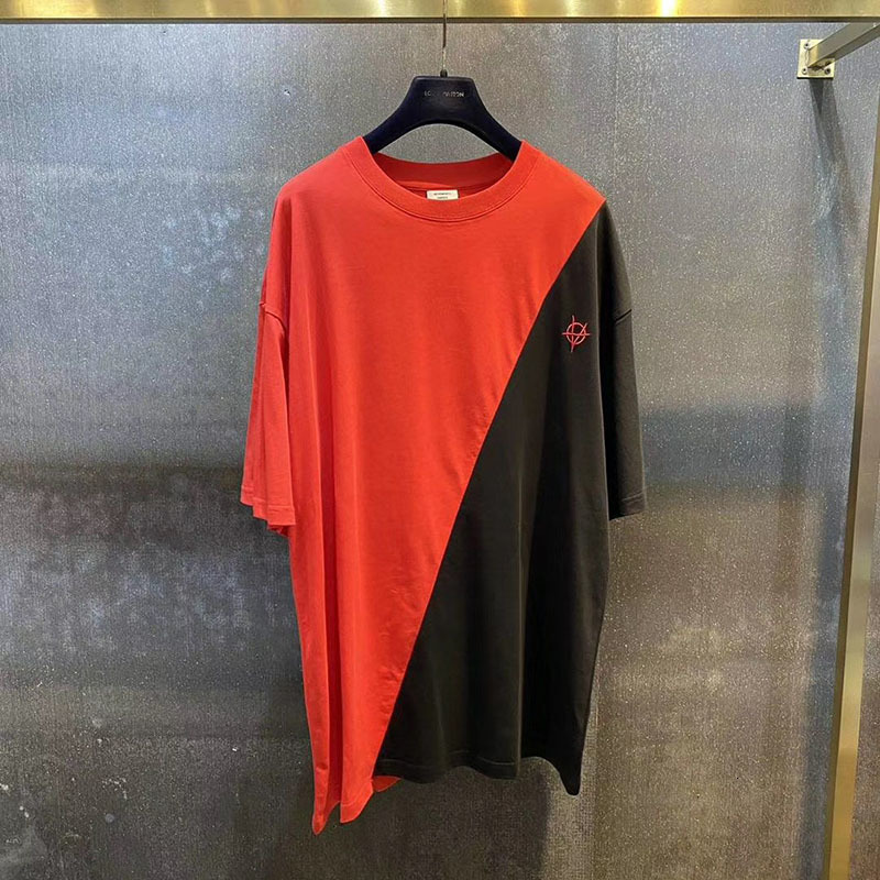 

2021 New Embroidery t Shirt Men Women Red Black Stitching Vtm Tops Tee Patchwork Vetements T-shirt Sffb