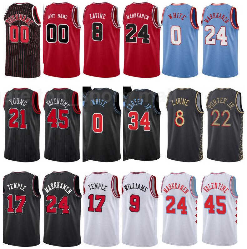 

Printed Basketball Thaddeus Young Jersey 21 Denzel Valentine 45 Patrick Williams 9 Tomas Satoransky 31 Garrett Temple, Black