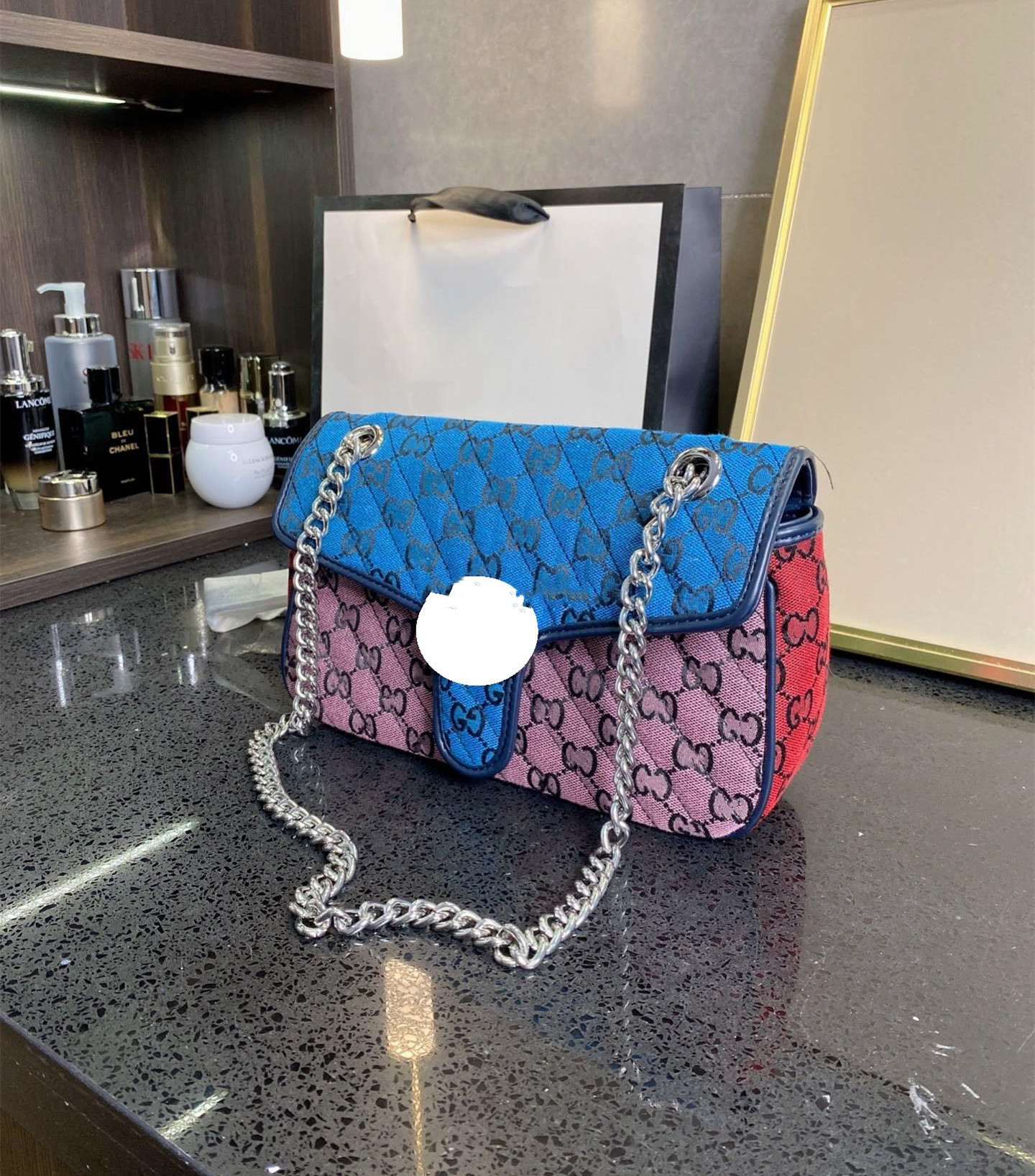 Multicolor Luxury Designer Lady Bag Canvas Quilting Handbag Classic Color Silver Chain Single Shoulder Messenger Women Crossbody Bags Size 26cm a