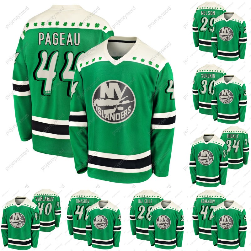 

New York Islanders Jean-Gabriel Pageau 2021 St Patricks Day Jersey Brock Nelson Ilya Sorokin Ross Johnston Thomas Hickey Emyon Varlamov Leo Komarov Josh Bailey, 28 michael dal colle