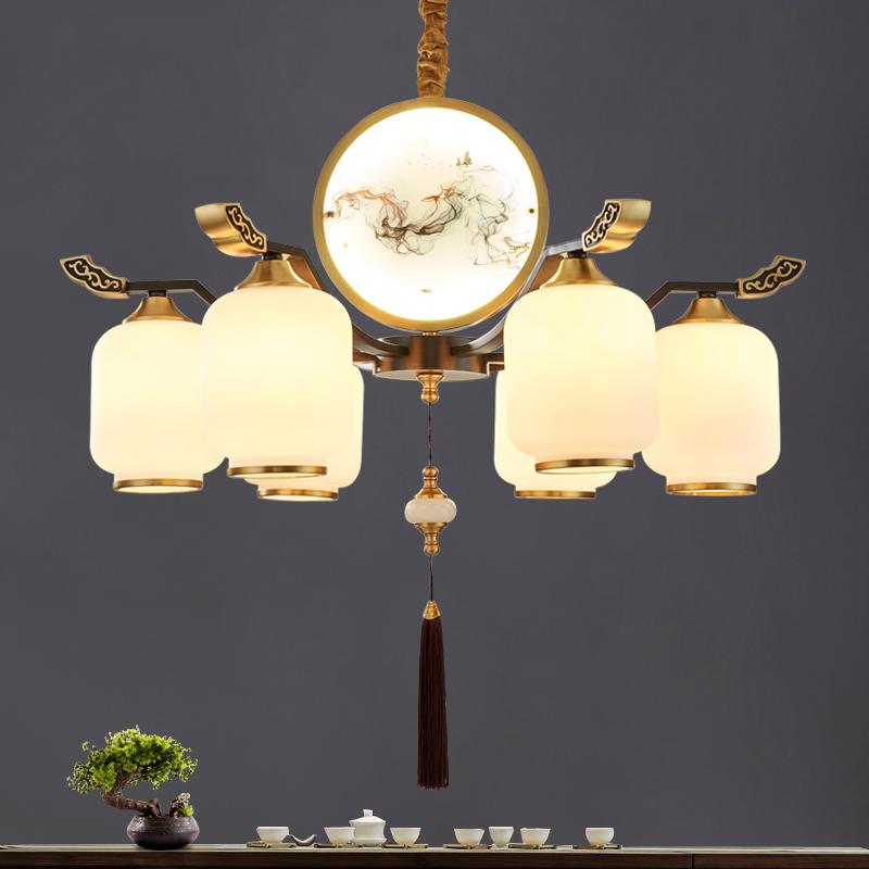 

Chandelier New Chinese Style Copper Simple Atmosphere Design Chinese Style Bedroom Dining-Room Lamp, Light khaki