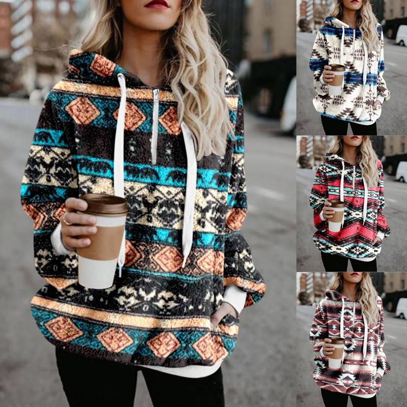 

Women' Hoodies & Sweatshirts Loose Hooded Sweatshirt Coat Warm Zipper Pockets Drawstring Outwear, Brown