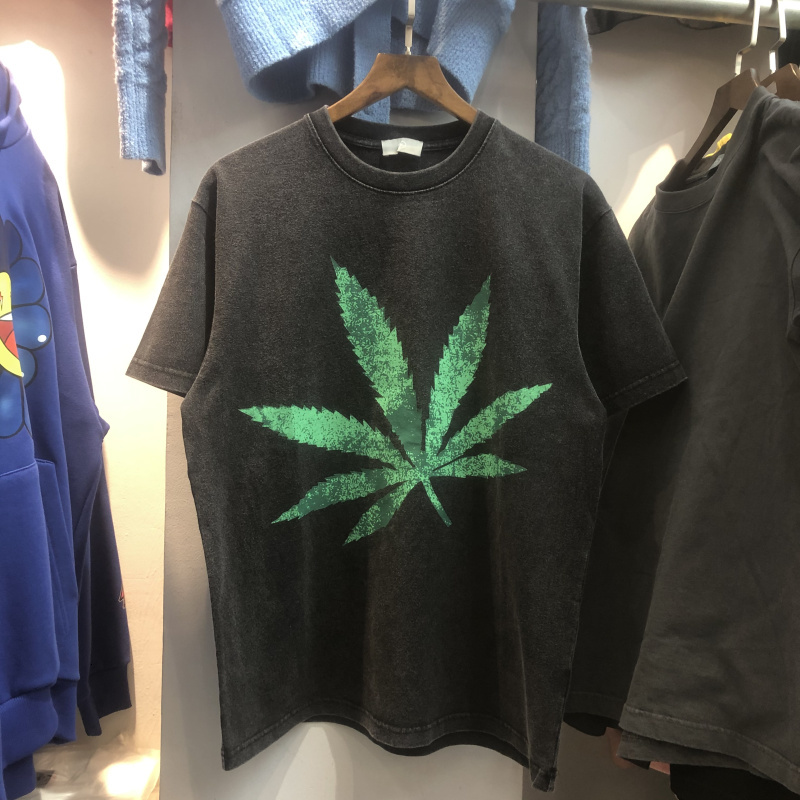 

2021 New Summer Style Leaf Printing t Shirt Men Women High Quality Washed Top Tees T-shirts Harajuku Clothing Dgr3