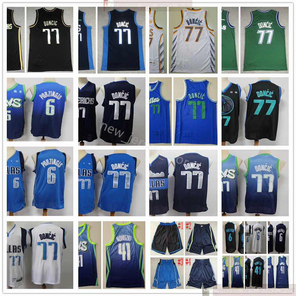 

2021 New City Basketball Dirk Luka Green 77 Doncic 41 Nowitzki Jerseys Top Quality Kristaps Stitched 6 Porzingis Jerseys Blue White Shorts, Black;red