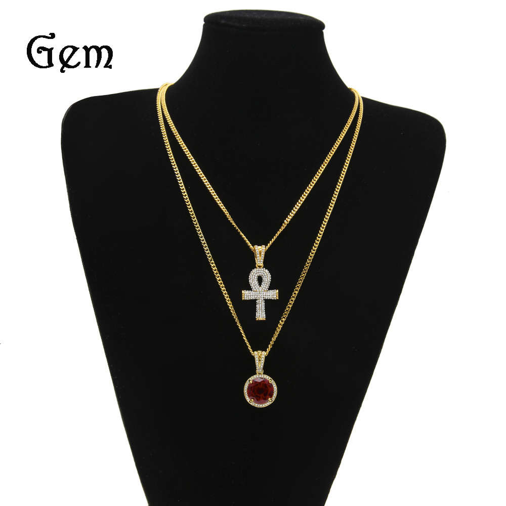 

New exquisite hip hop Pendant with diamond key small gold red necklace set