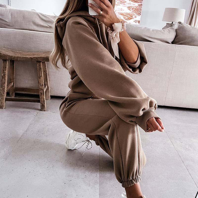 

Women' Hoodies & Sweatshirts Harajuku Sport Suits Women Tracksuit 2 Piece Set Hoodies+Pants Sports And Leisure Hooded Sweater Suit Two-piec, White