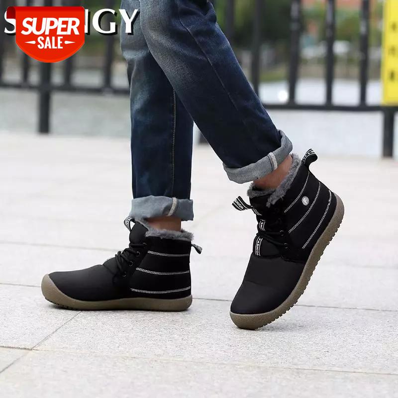 

Warm Men Winter Boots Plush Waterproof Lace-Up Sewing Solid Color Men Shoes Comfortable Soft Hiking Snow Males Ankle Boots #M40V