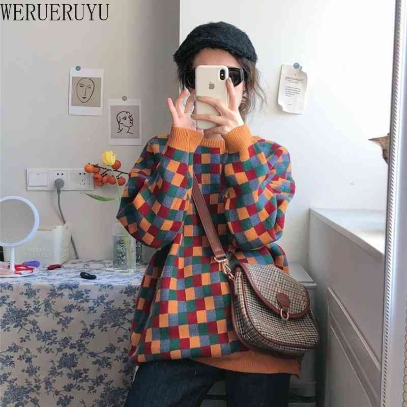 

WERUERUYU Female Korean Harajuku Hong Kong-flavored Loose Sweater Women's Sweaters Clothing For Women 210608, Photo color