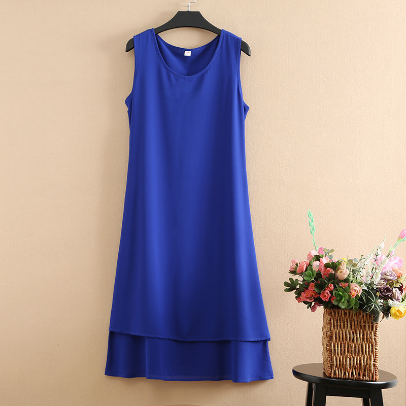 

2021 New Fashion Women Summer Chiffon Female Sleeveless Vest Es Solid Color Casual Slim Long Blue Vestidos Wxf944 4vjo