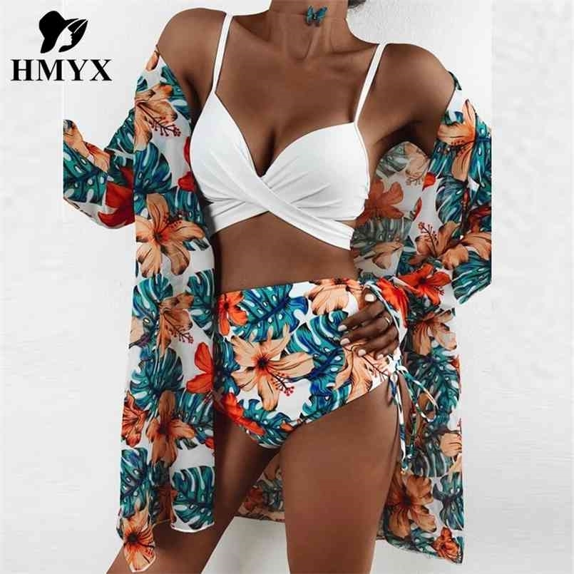

3 Pieces Bikini Set Summer Sexy Straps Bra + Cardigan Tops Bathing Suit Biquini Women Swimsuit Casual Print Bikinis Swimwear 210630, 05