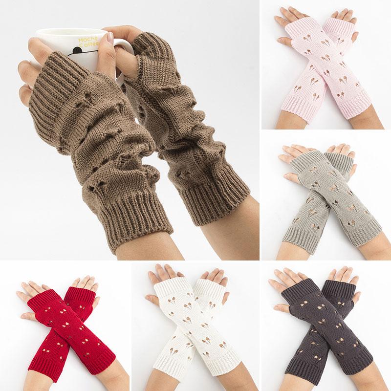 

Five Fingers Gloves Winter Warmer Women Stylish Hand Girl Arm Crochet Knitting Hollow Heart Mitten Warm Fingerless Glove