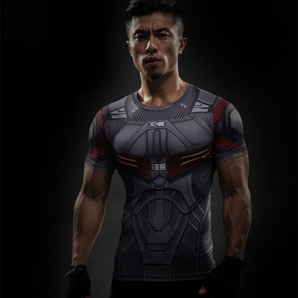 

Summer men's personalized short-sleeved casual sports T-shirt superhero falcon round collar tight fitness T-shirt C0310, White