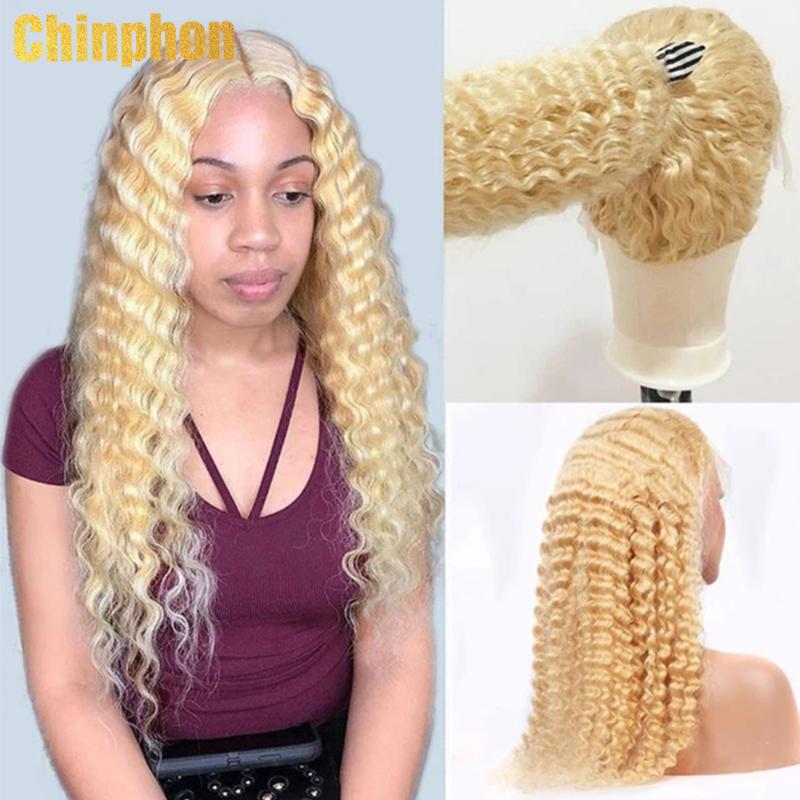 

Human Hair Lace Front Wigs With Baby Hair 613 Blonde Brazilian Kinky Curly Lace Frontal Wig Natural Hairline 150% Swiss, As pic