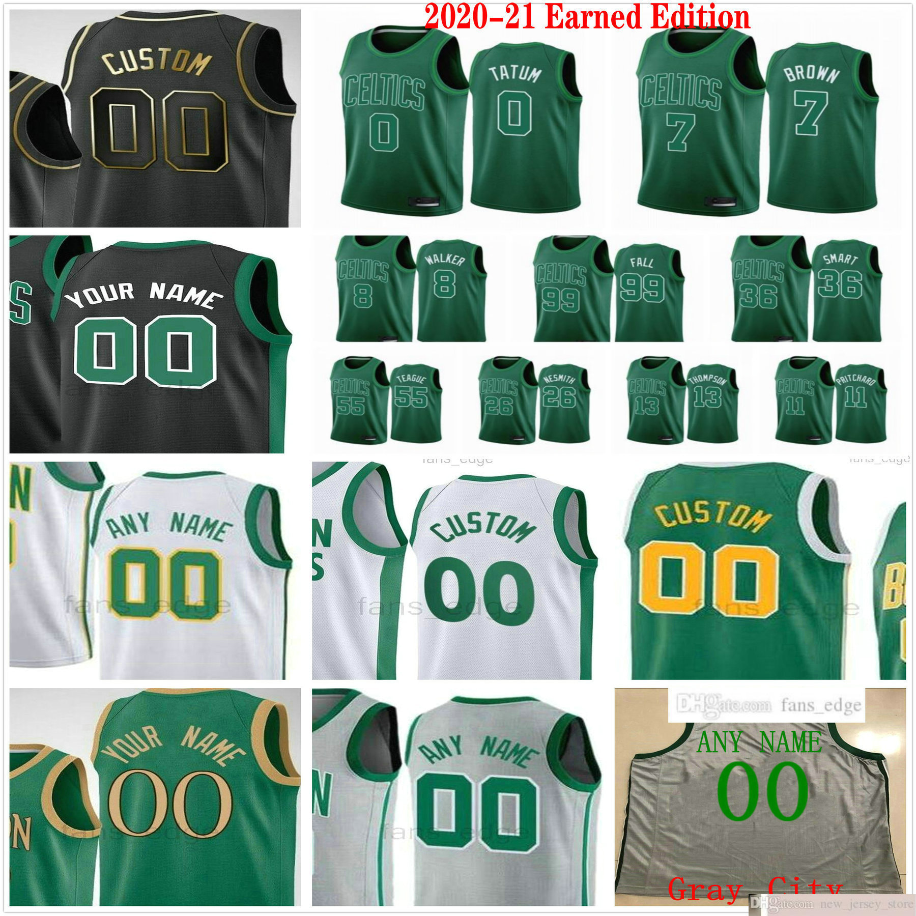 

Custom Printed 2020-21 Earned Edition Jayson 0 Tatum Kemba Jaylen 8 Walker 7 Brown 11 Payton Pritchard Men Woman Kids Basketball Jerseys, Black