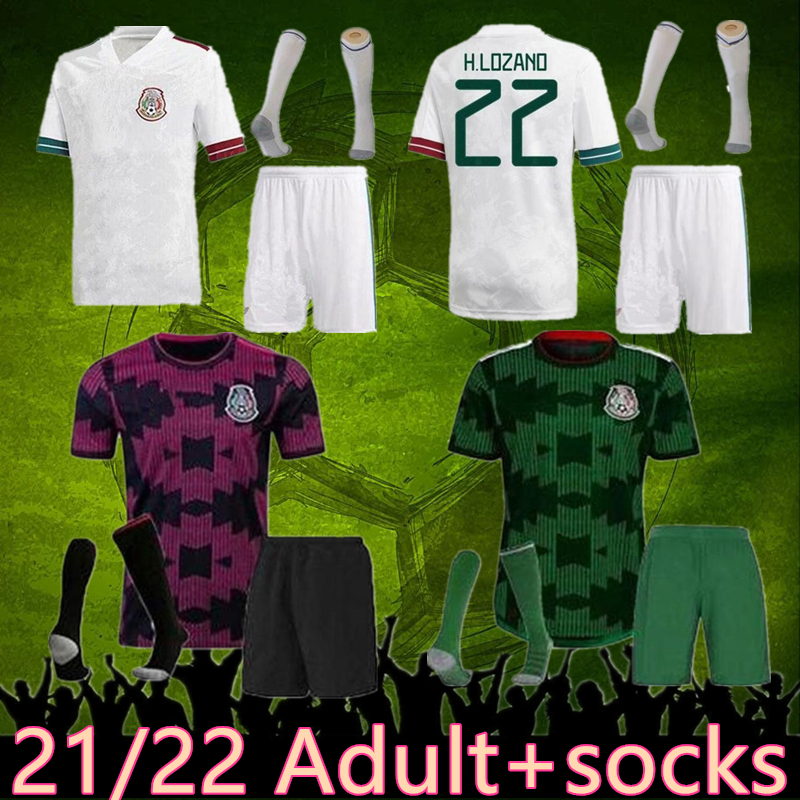 

adult kits+socks 21 22 Mexico Soccer jerseys 2021 2022 Full kits 20/21 CHICHARITO Camisetas de futbol H.LOZANO DOS SANTOS RAUL men football shirt kit+socks, Image