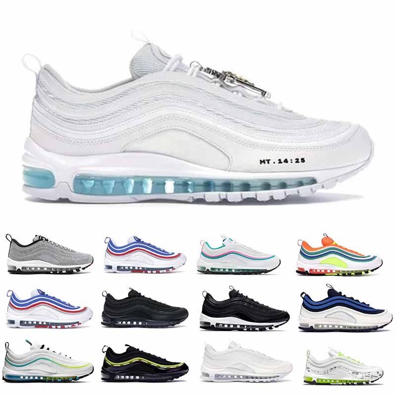 

2022 97 mens running shoes MSCHF x INRI Jesus Sean Wotherspoon Have a nice day triple black white 97s silver throwback future bred game royal 97 men women sneakers, 18