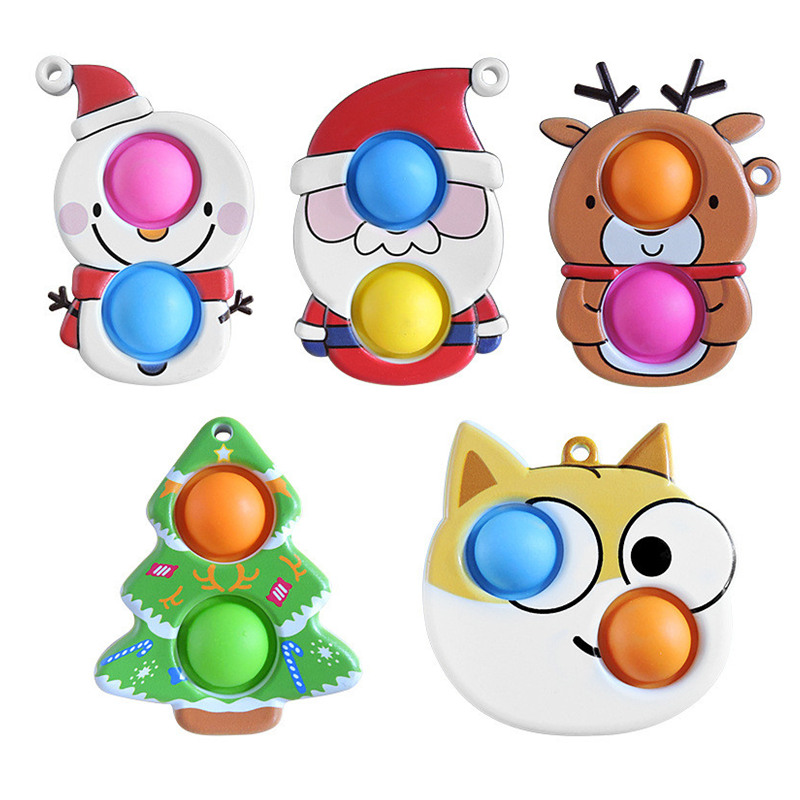 

Push Bubble Fidget Toys Party Favor Christmas Santa Claus Tree Snowman Design Pop Bubbles Keychain Sensory Desktop Game Puzzle Decompression Toy for Kid