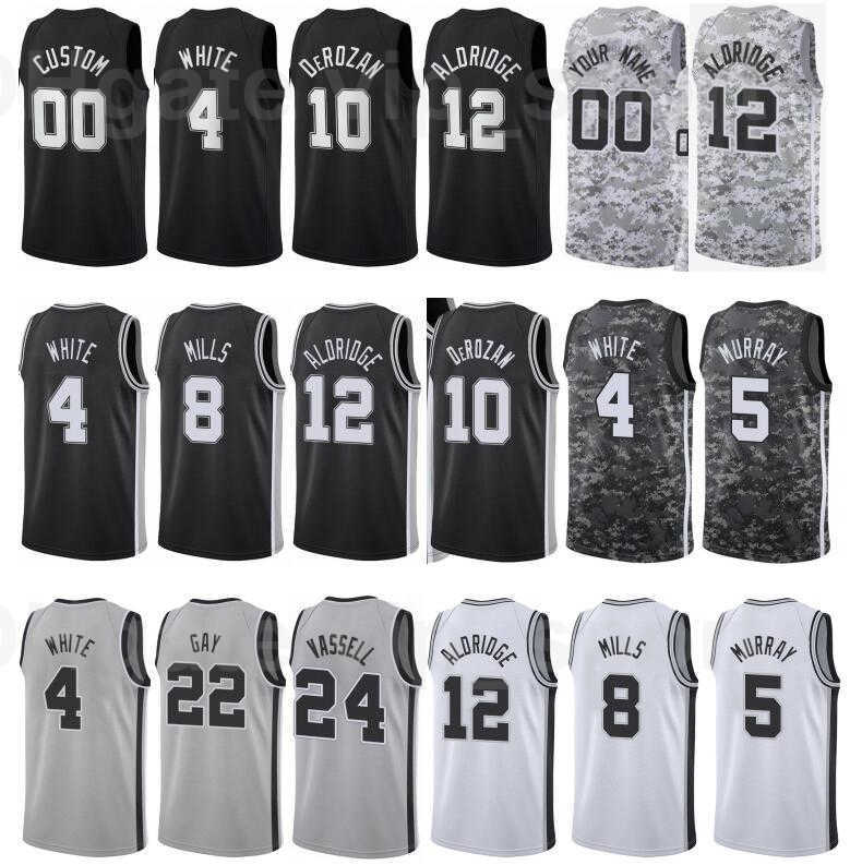 

Men Print Basketball Patty Mills Jersey 8 Keldon Johnson 3 Rudy Gay 22 Jakob Poeltl 25 Black White Grey Team