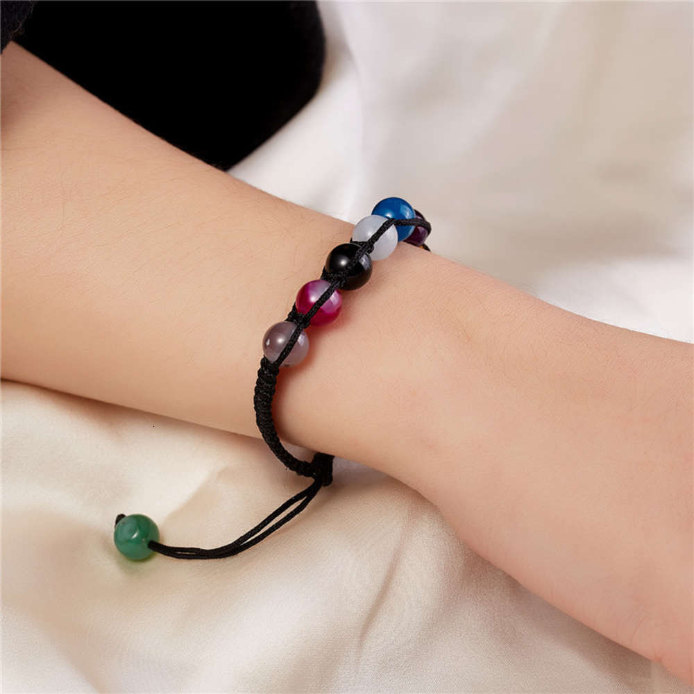 

2020 seven chakras natural stone magnetic buckle beads PU leather woven bracelet